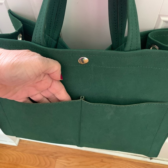 Vegan Green Suede tote w short/long handle - Picture 2 of 11